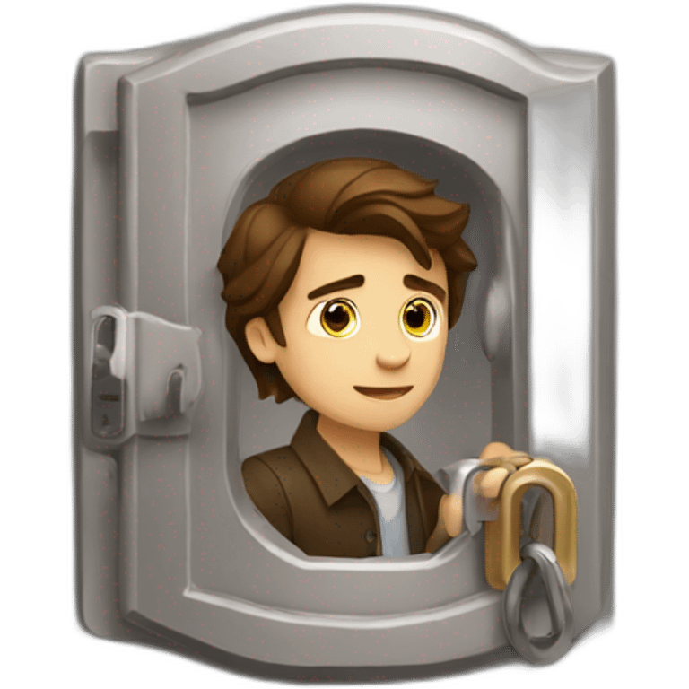 Classy young man brown-haired struggling to get a key into a lock emoji