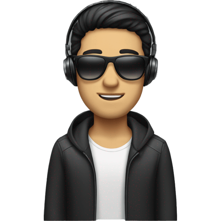 guy with black hair put headphones and sunglasses on emoji