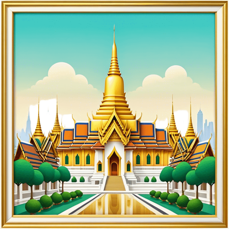 Cinematic Realistic Grand Palace Bangkok Landmark Emoji, showcasing the opulent golden spires, intricate Thai architecture, and the Emerald Buddha Temple set within a vibrant, manicured courtyard. emoji