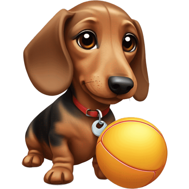 Mini dachshund with a toy ball￼ emoji