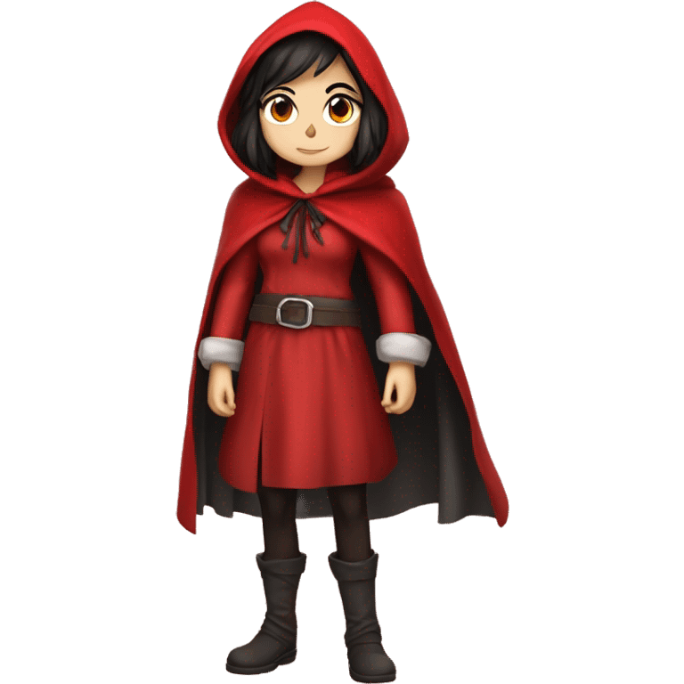 Little Red Riding Hood looks straight with black hair full body pose red cloak non-chibi emoji