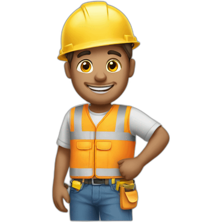 Construction mason white greets with his hand and a smile emoji