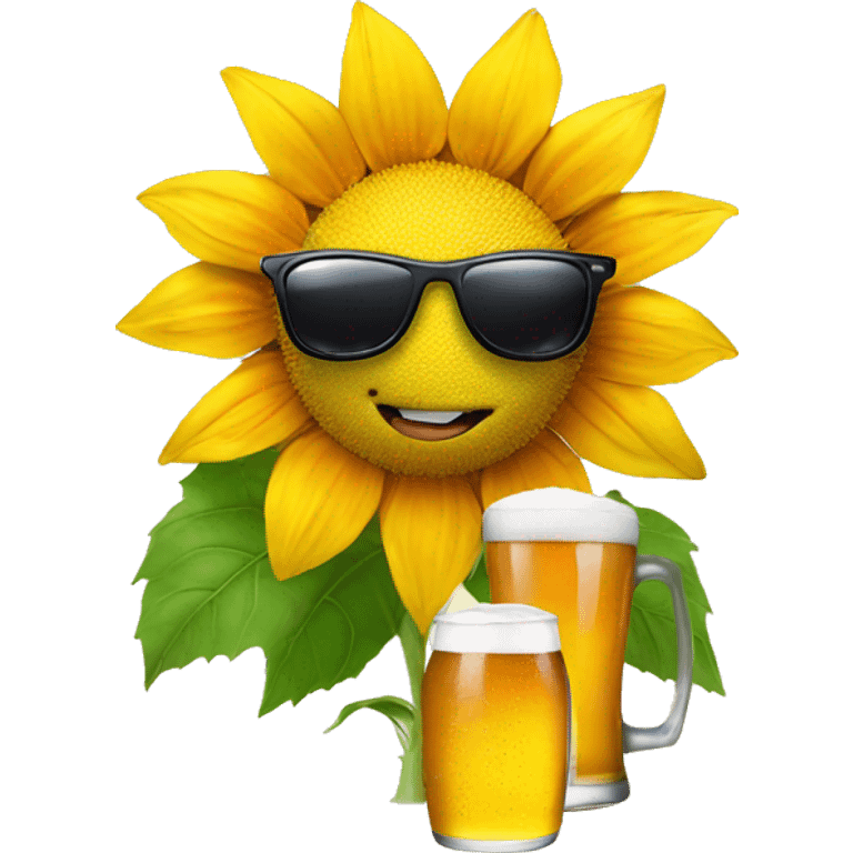 Animated sunflower holding a beer wearing sunglasses  emoji