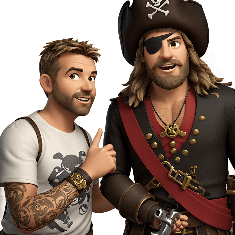 pirate boys posing with weapon emoji