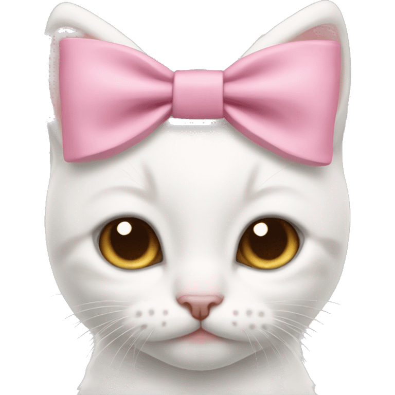 White kitten with brown eyes wearing a pink bow tie on head  emoji