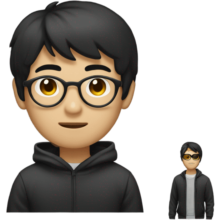 programmer, student, asian, black hair, black eyes, male, round face, black sunglasses, black hoodie emoji