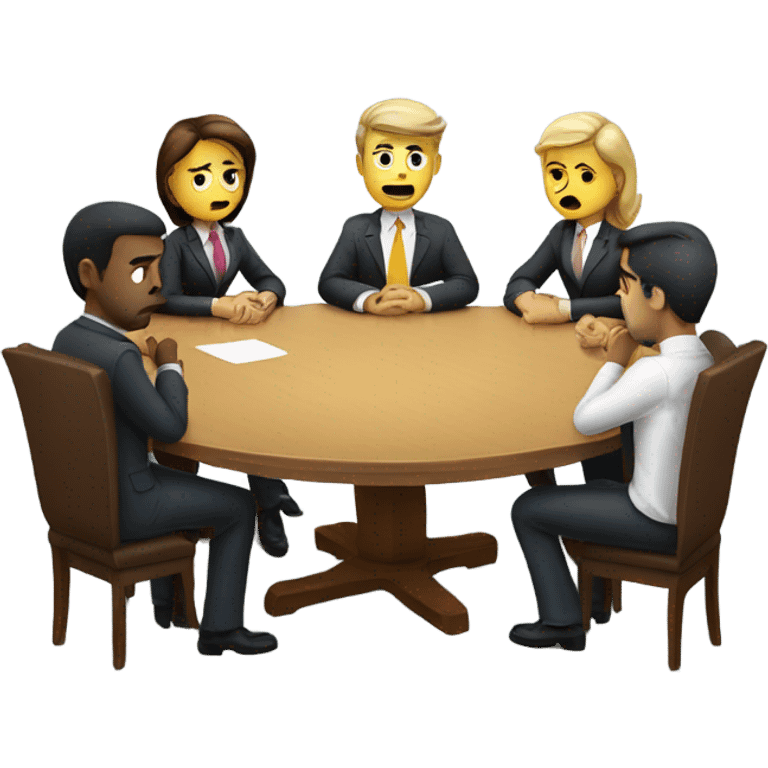 unhappy business people sitting around at a round table emoji