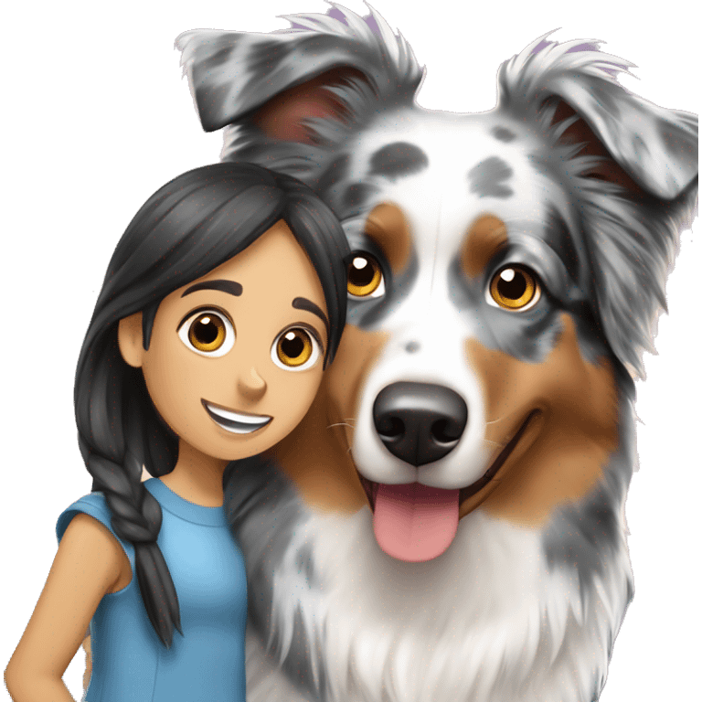 Blue Merle Australian shepherd with a girl  emoji