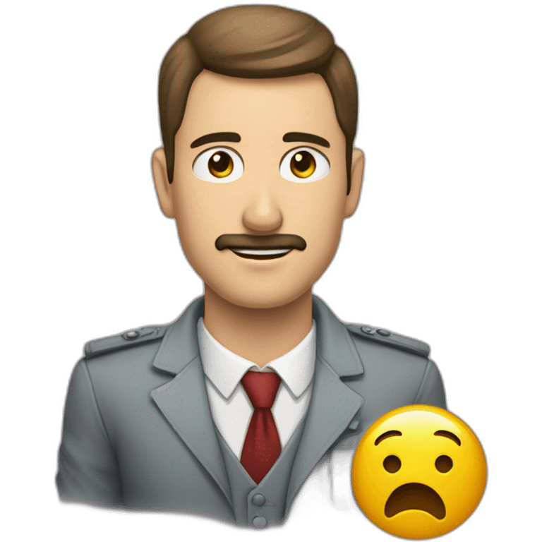 Homem de gravata apontando o dedo com cara de mau emoji