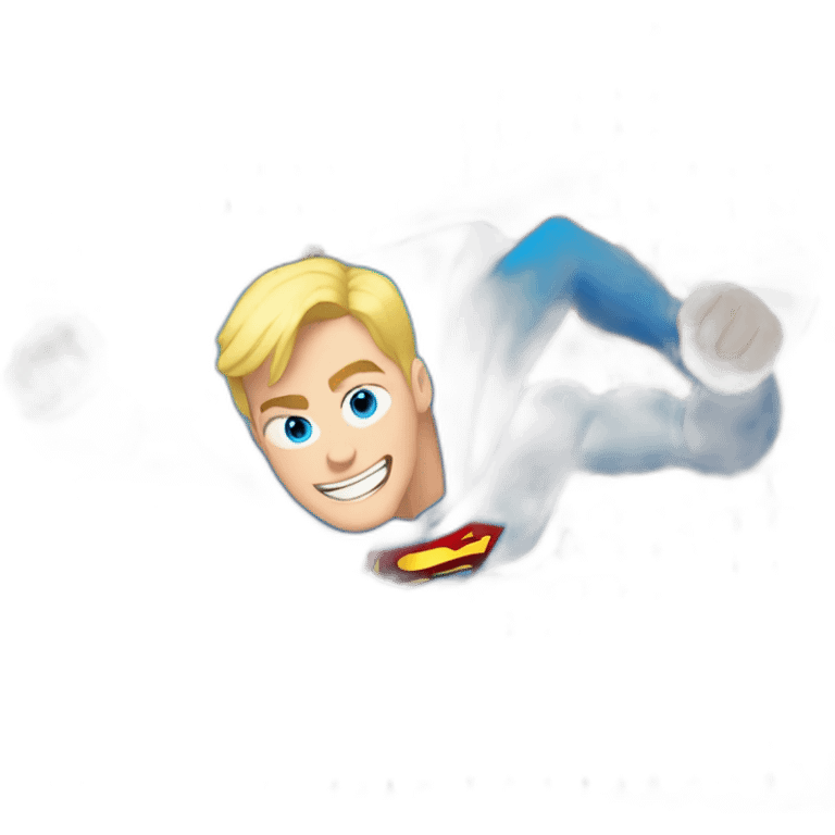 flying superman, blue eyes, blond hair, Pixar style emoji