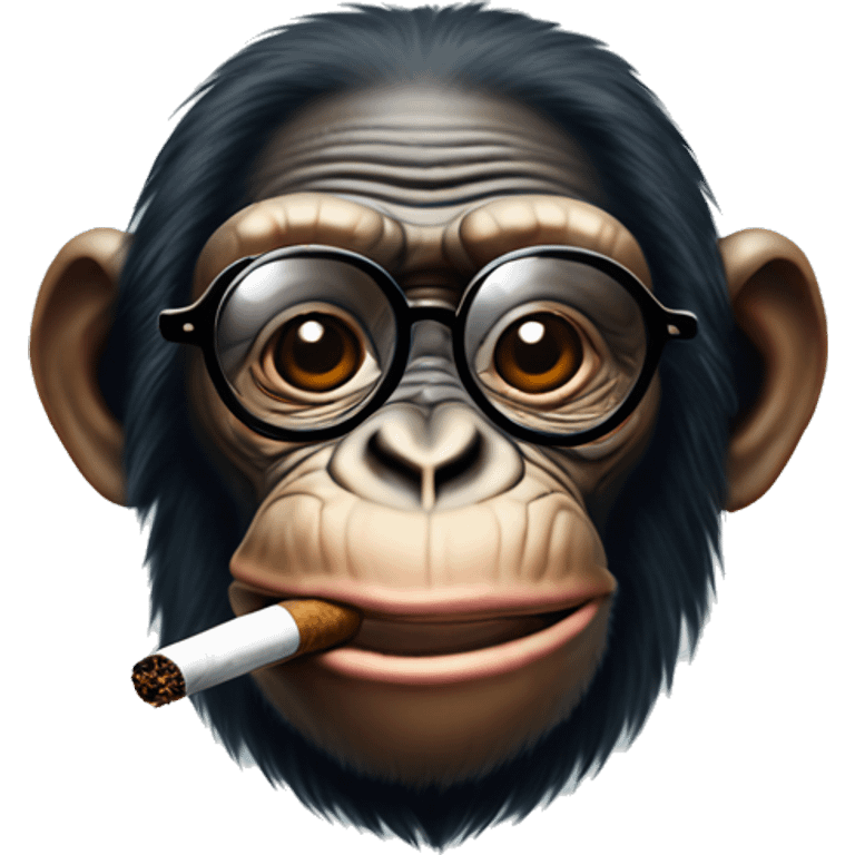 An old chimpanzee with glasses smokes a cigar and a full moon night  emoji