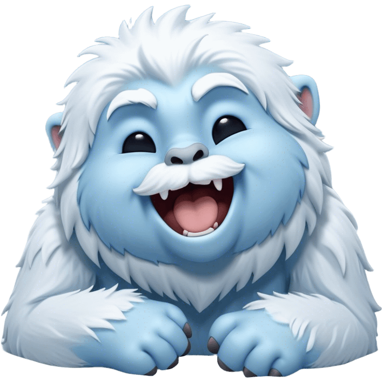 Cinematic Cute Yawning Yeti Portrait Emoji, with a charming, fluffy, snow-dusted figure in gentle whites and cool blues, head tilting back in a wide, endearing yawn with softly closed, peaceful eyes and a content little smile, simplified yet irresistibly adorable, highly detailed with a soft, frosty glow and outline capturing the serene slumber of a yeti! emoji