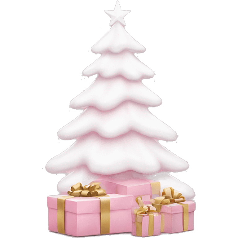 Light pink Christmas gifts under a white Christmas tree  emoji