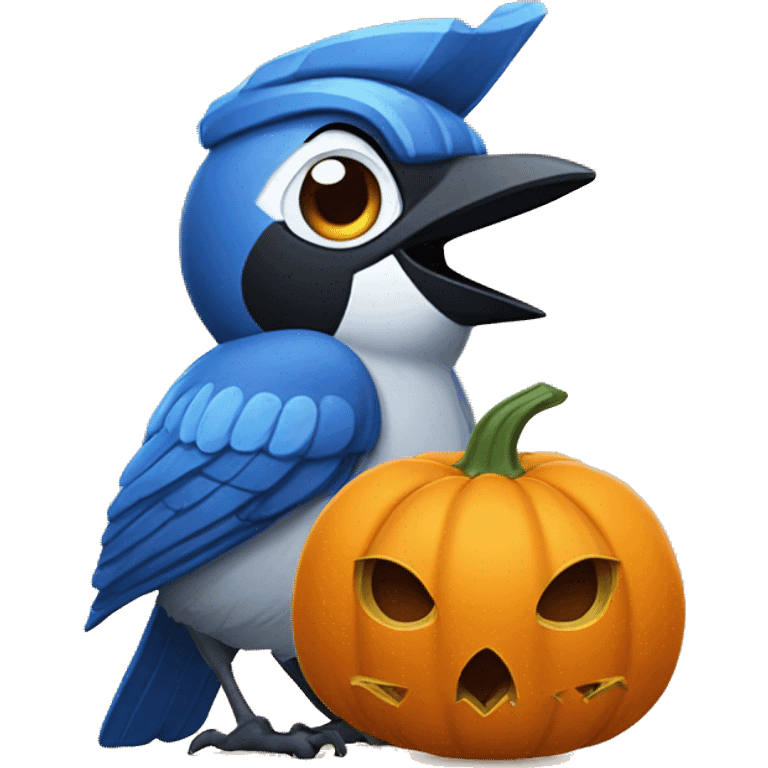 Blue Jay head sticking out of pumpkin emoji