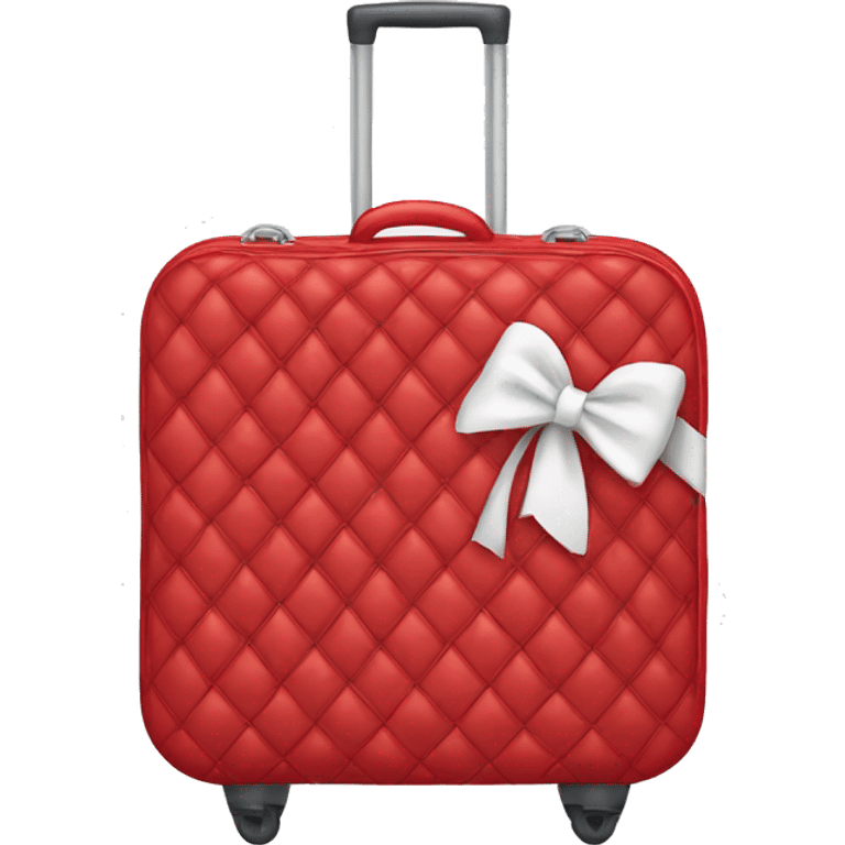 Red quilted luggage with a white bow  emoji