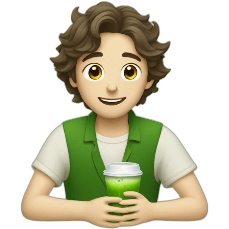 Timothee chalet drinking matcha emoji