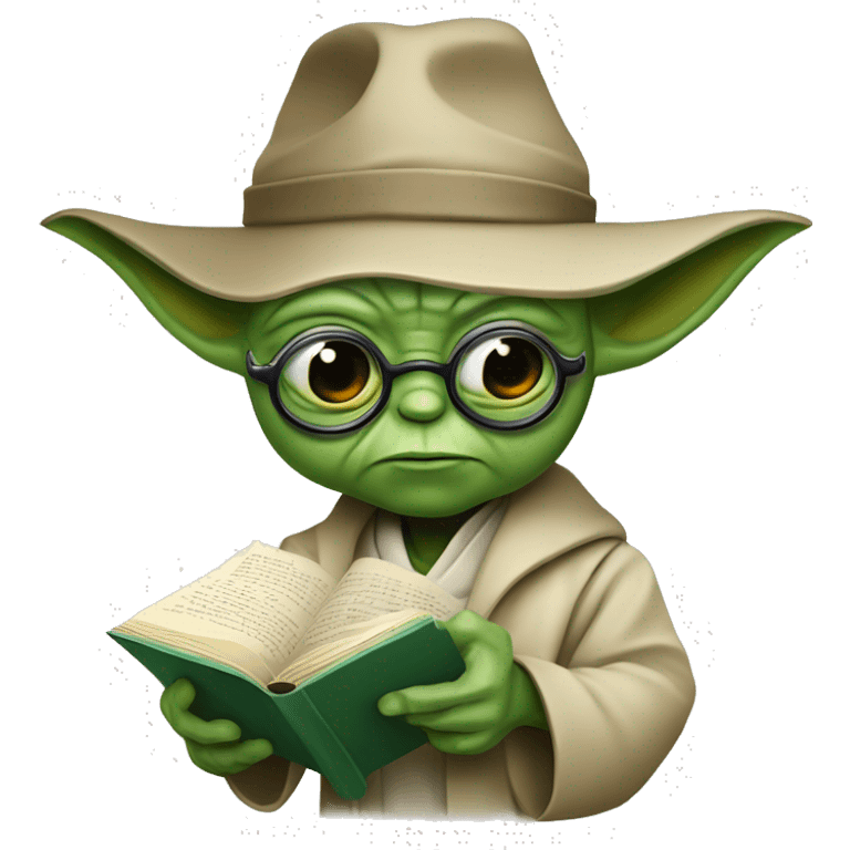 Master Yoda with a Detective magnifying glass and a book  emoji