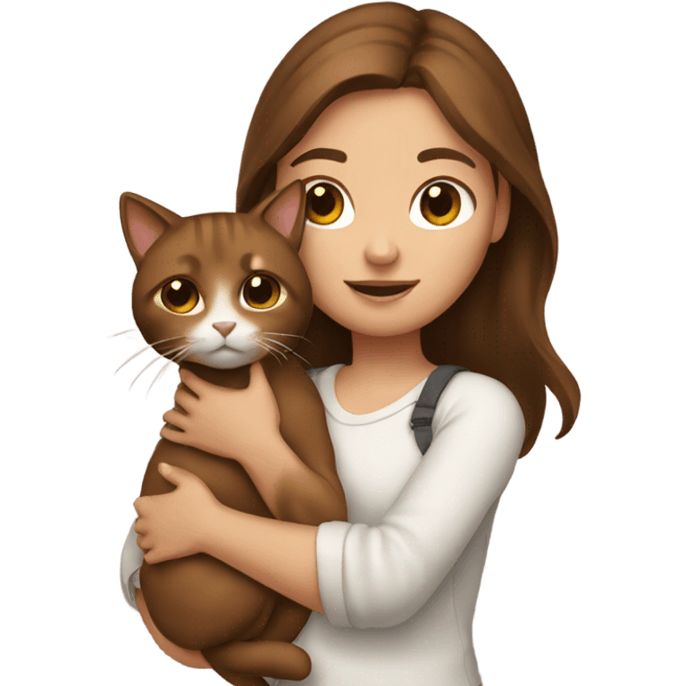 brown hair girl holding a brown cat emoji