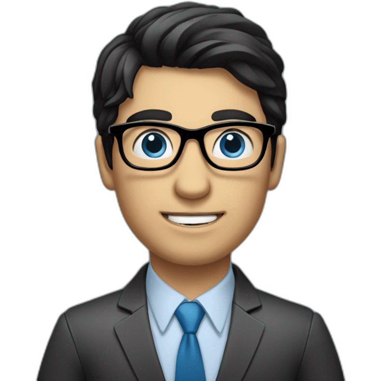 Businessman with black hair, blue eyes with glasses and laptop emoji