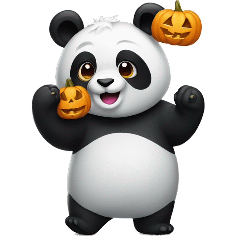 A panda partying with halloween emoji