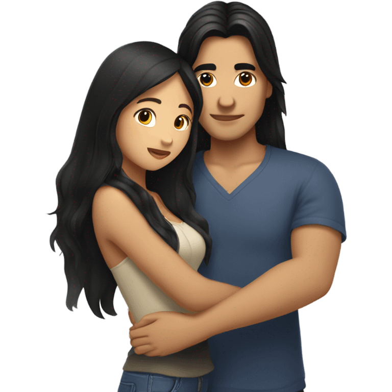 Guy with long black hair hugging Filipina girl emoji