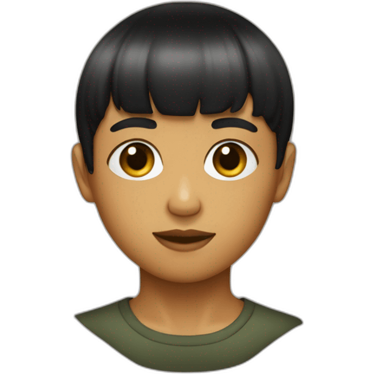 black bowl cut, olive skin, eyebags emoji