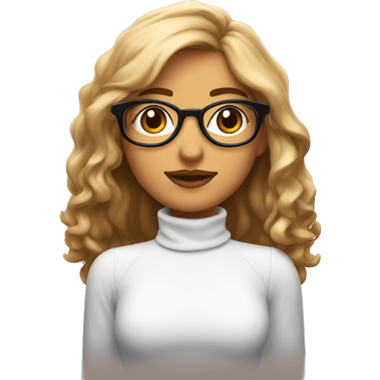 Chica blanca con cabello castaño y mechas rubias con lentes tomando café  emoji