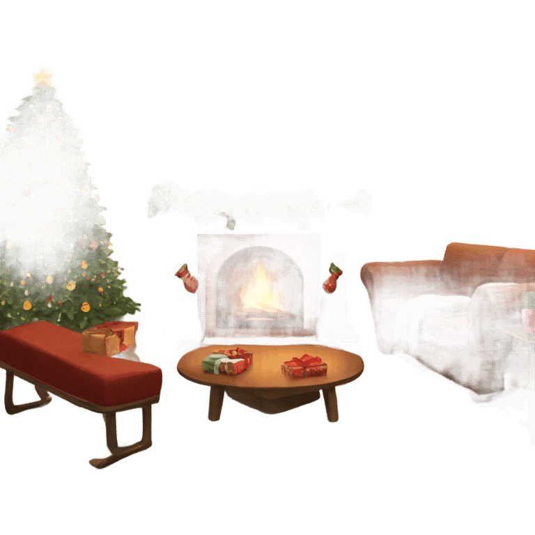 Cozy Christmas living room with fireplace and Christmas tree emoji