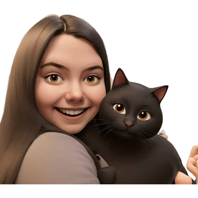 smiling girl with black cat emoji