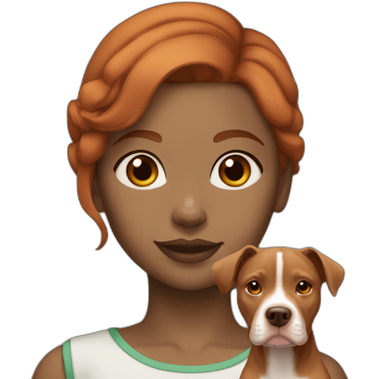 Girl with light tone skin auburn hair with fawn colored pitbull emoji