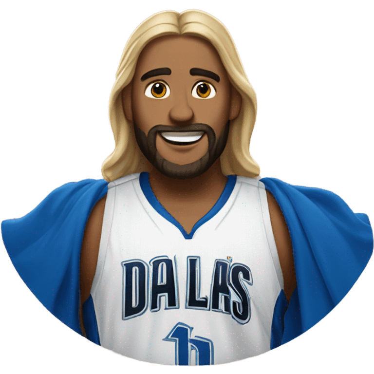 An emoji that looks like Jesus with a Dallas mavericks jersey  emoji