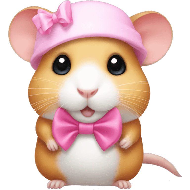 Hamster with cute eyes wearing a pink bow on the head emoji