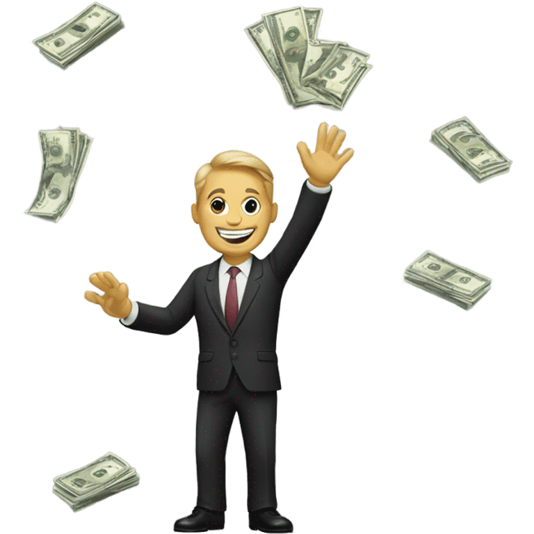 Guy in suit waving cash emoji