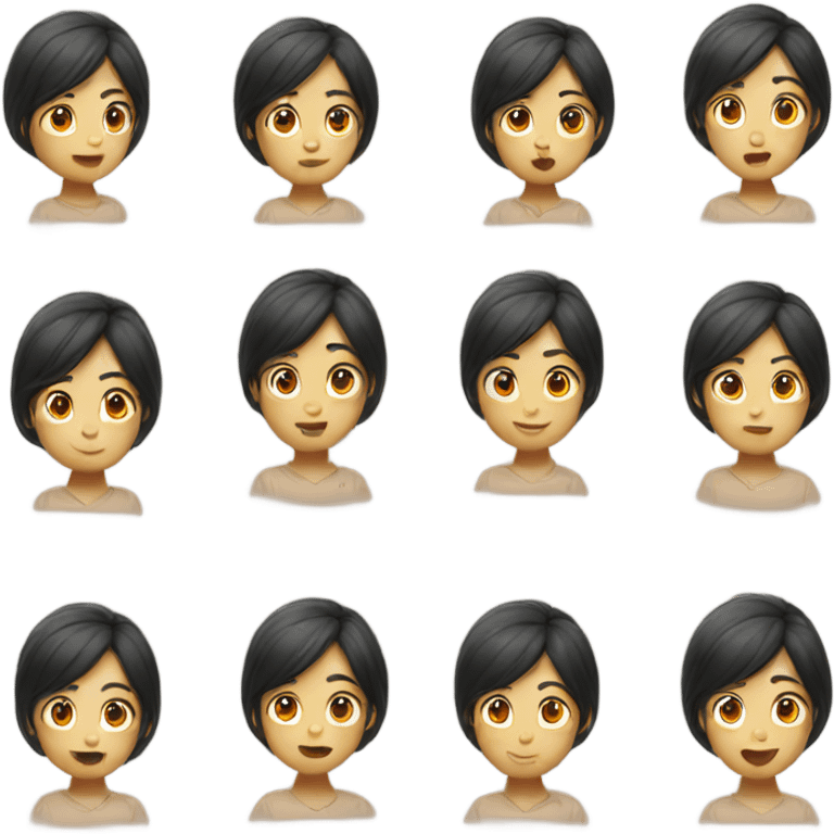 curious asian girl, many poses emoji