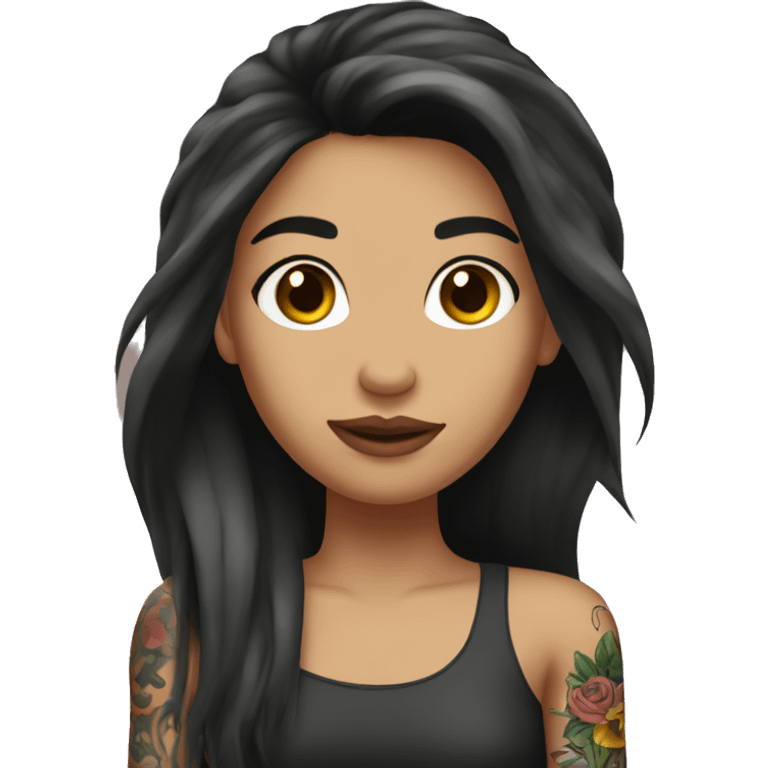  Brunette with tattoos on arm with long hair emoji