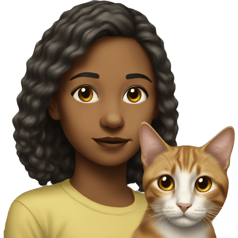 realistic portrait of girl and cat  emoji