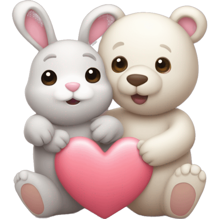 Bunny and bear cuddle love hearts emoji