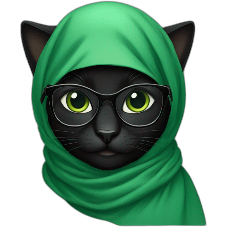 black-cat-with-glasses-wearing-green-hijab emoji