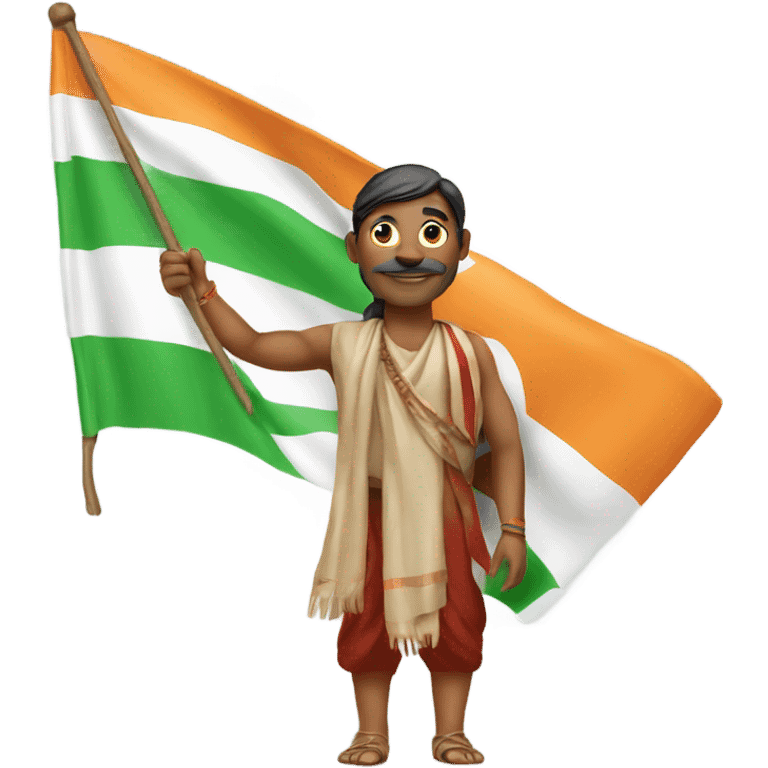 Indian man holding Indian flag emoji