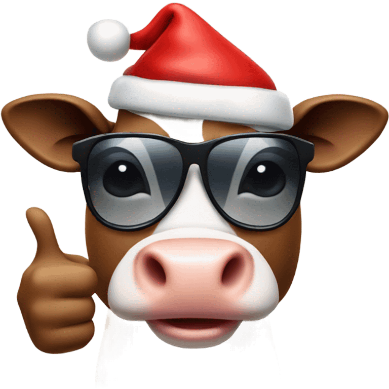 Cow with Santa hat and sunglasses thumbs up emoji