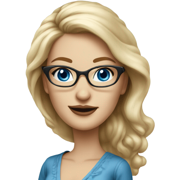 Elegant Caucasian blonde woman with glasses in a dress, hyper realistic with blue eyes  emoji