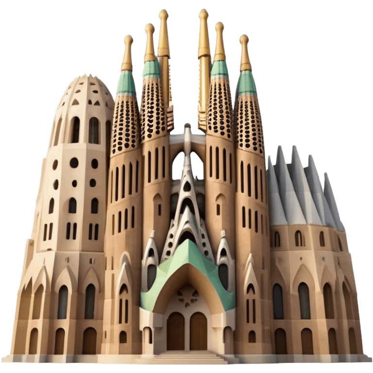 Cinematic Realistic Sagrada Fam√≠lia Landmark Emoji, depicted with the intricate, soaring architecture of the basilica rendered with detailed textures and dramatic, ethereal lighting. emoji