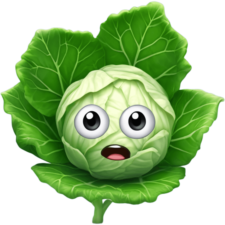 Create a 3D "White colored cabbage" with a surprised face and big shiny eyes 👀. one green leaf, white colored copta holds the mirror with its reflection 🪞 emoji