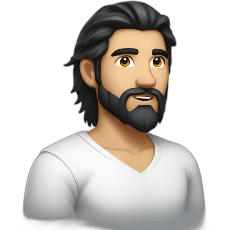 white skin indian in plain white shirt with sleeve up and nice medium length black hair and beard profile image emoji