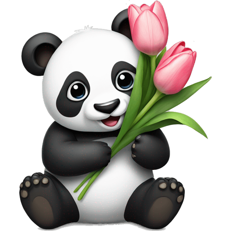 Panda with a tulip emoji