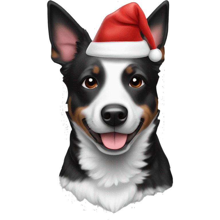 Fully black and white Australian cattle dog with Santa hat emoji