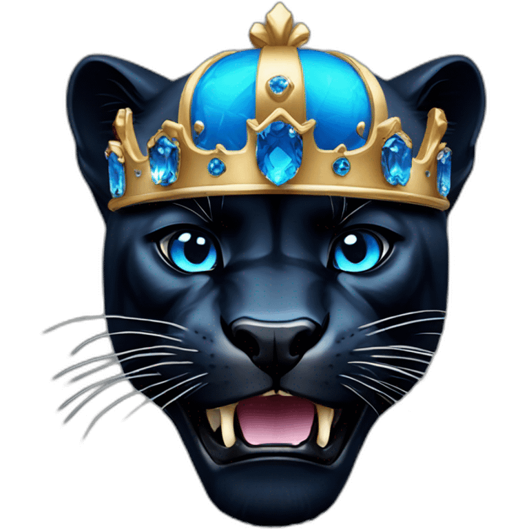 Black panther roaring and wearing a crown with blue crystals. emoji