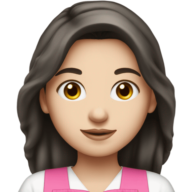 A white girl with long dark hair in pink apron emoji