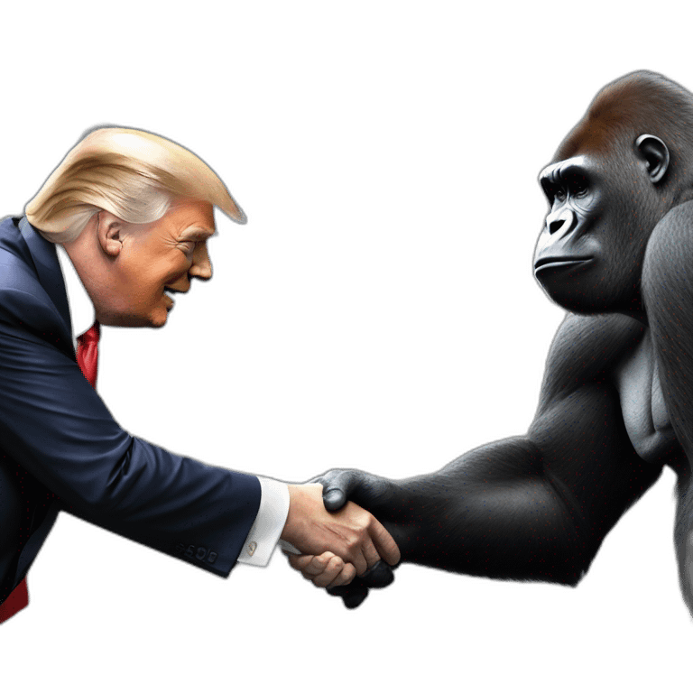 Donald Trump handshakes a gorilla emoji