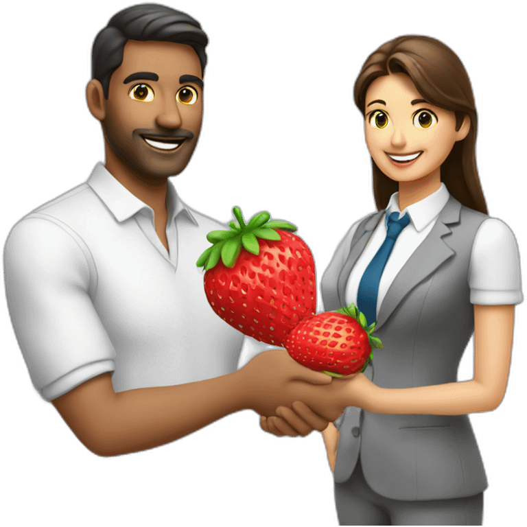 job applicant with recruiter holding a strawberry emoji